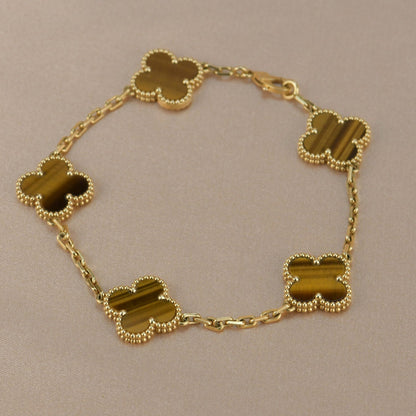 [Royal Jewellery]CLOVER  5 MOTIFS TIGER EYE BRACELET