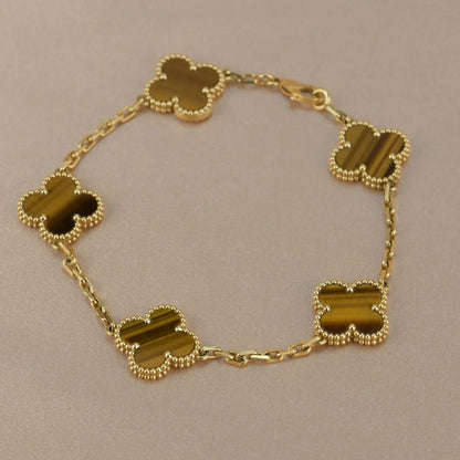 [Royal Jewellery] CLOVER 5 MOTIFS TIGER EYE BRACELET COLLECTION