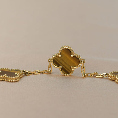 [Royal Jewellery]CLOVER  5 MOTIFS TIGER EYE BRACELET