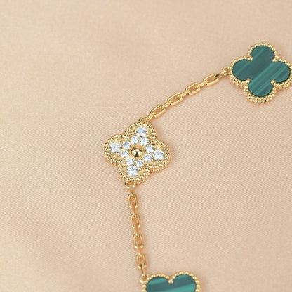 [Royal Jewellery]CLOVER  5 MOTIF MALACHITE DIAMOND BRACELET
