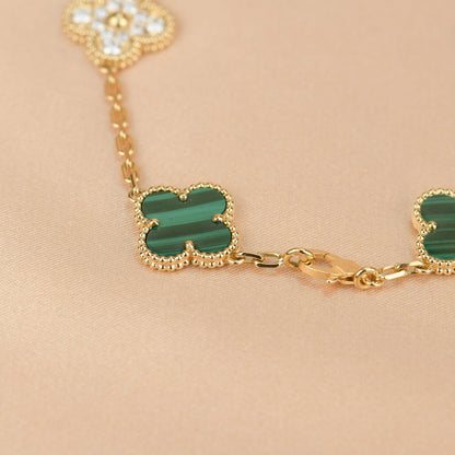 [Royal Jewellery]CLOVER  5 MOTIF MALACHITE DIAMOND BRACELET