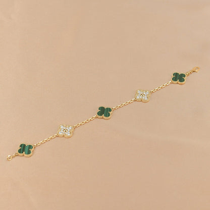[Royal Jewellery]CLOVER  5 MOTIF MALACHITE DIAMOND BRACELET