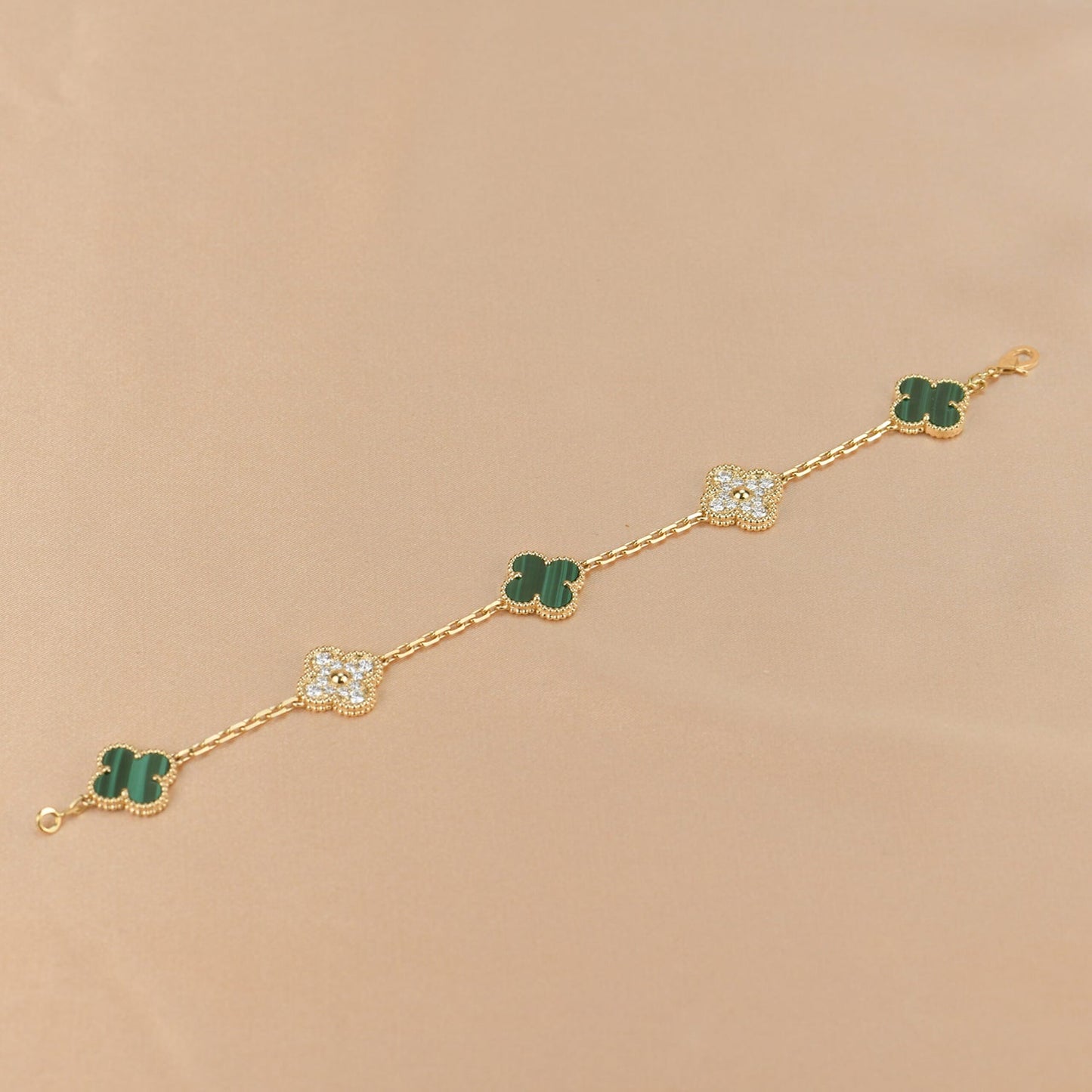 [ROYAL]CLOVER  5 MOTIF MALACHITE DIAMOND BRACELET