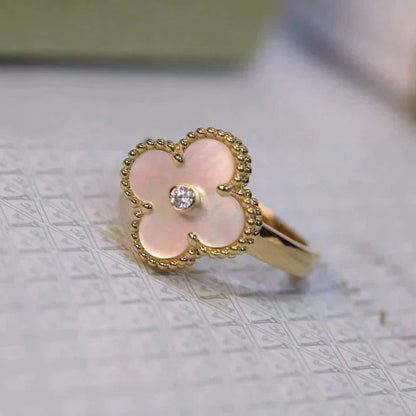 [ROYAL]CLOVER PINK MOP RING GOLD DIAMOND