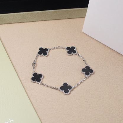 [ROYAL]CLOVER 5 MOTIF ONYXS  BRACELET SILVER