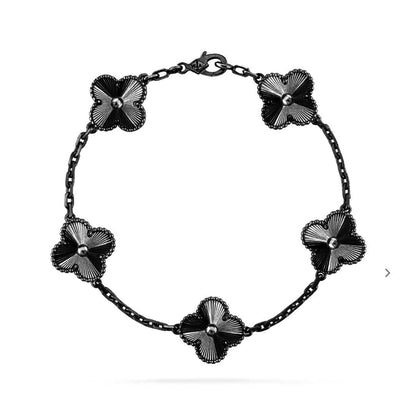 [ROYAL]CLOVER 5 MOTIF BLACK BRACELET