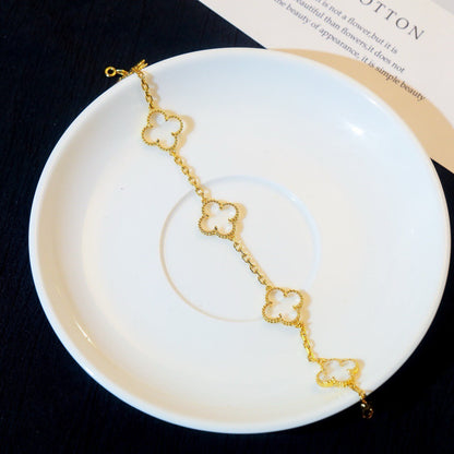 [Royal Jewellery]CLOVER 5 MOTIF ROCK CRYSTAL PINK GOLD BRACELET