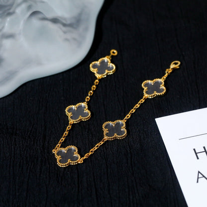 [Royal Jewellery]CLOVER 5 MOTIF ROCK CRYSTAL PINK GOLD BRACELET