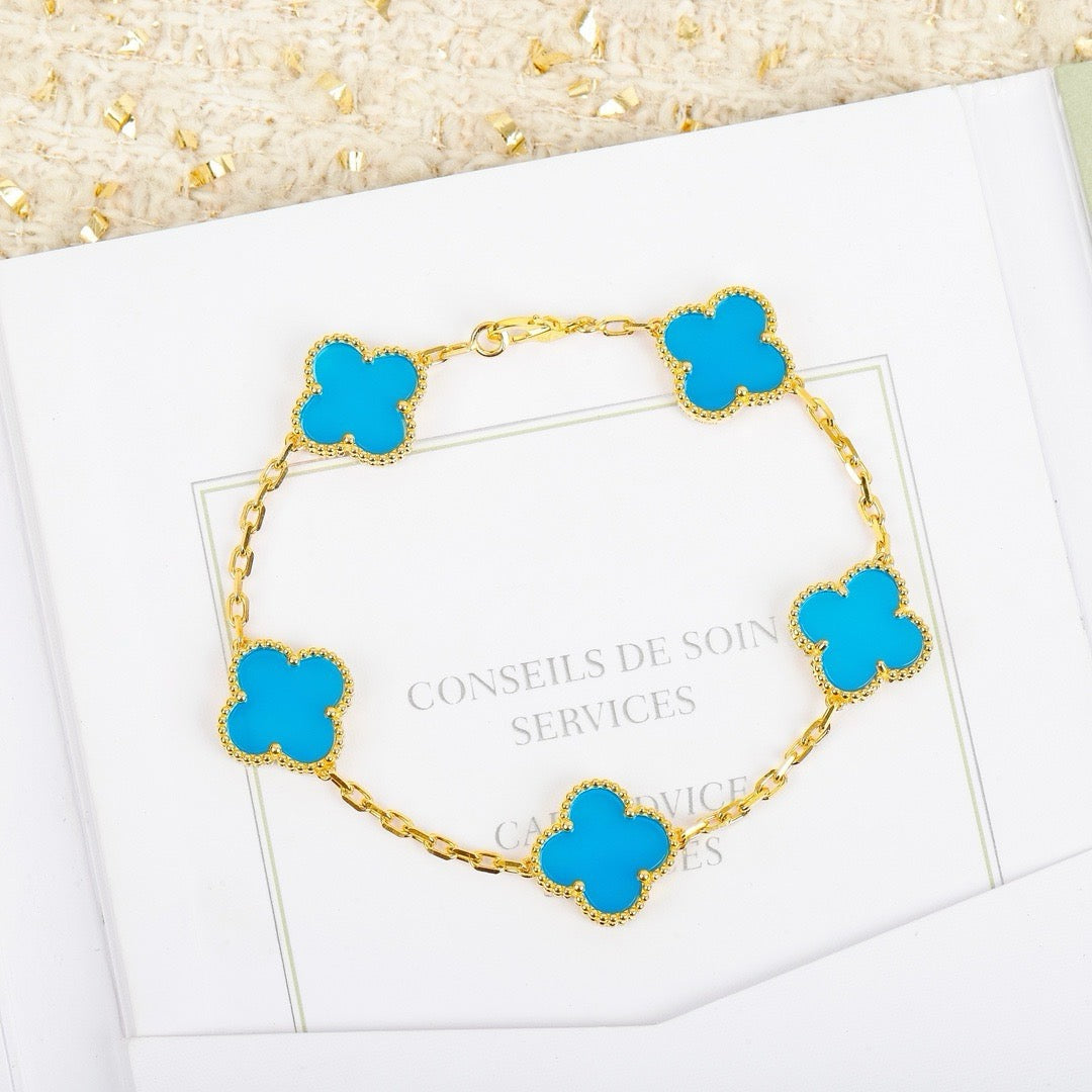 [Royal Jewellery]CLOVER 5 MOTIFS TURQUOISE BRACELET