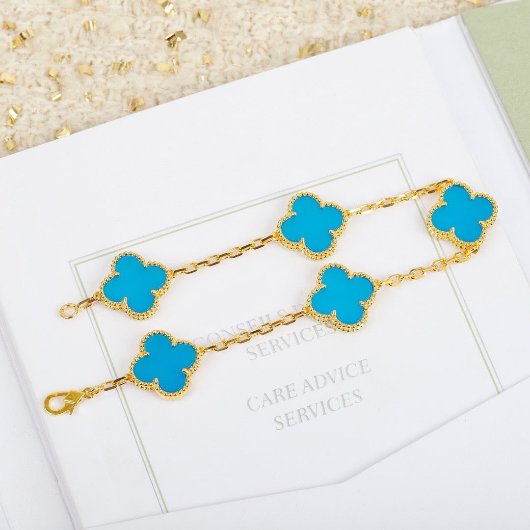 [Royal Jewellery]CLOVER 5 MOTIFS TURQUOISE BRACELET