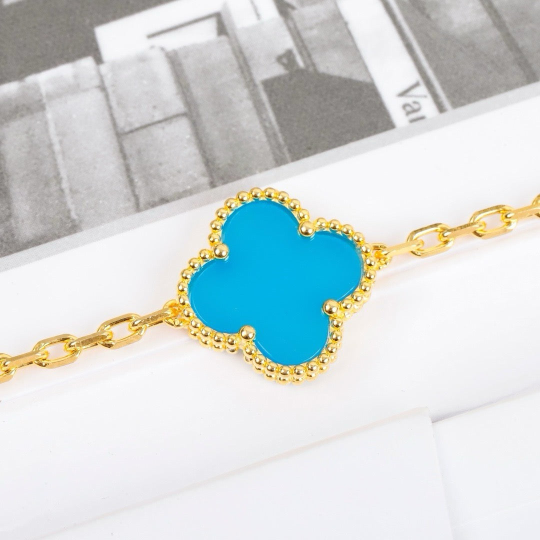 [Royal Jewellery]CLOVER 5 MOTIFS TURQUOISE BRACELET