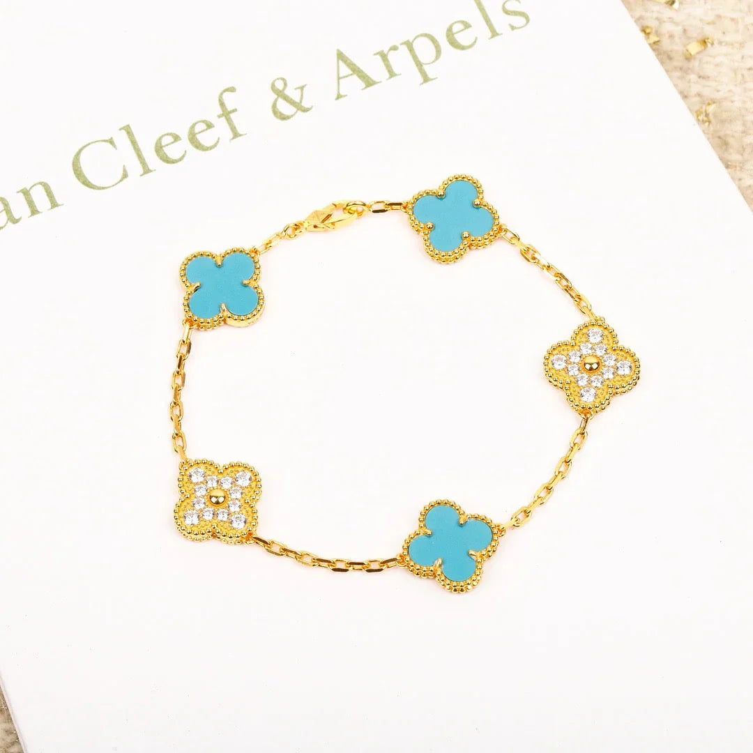 [Royal Jewellery] CLOVER 5 MOTIF TURQUOISE BRACELET COLLECTION