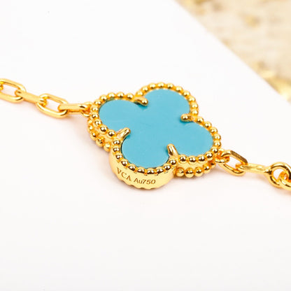 [Royal Jewellery]CLOVER 5 MOTIF TURQUOISE DIAMOND GOLD BRACELET