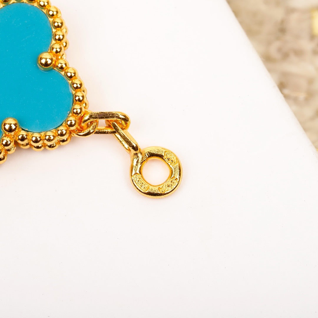 [Royal Jewellery]CLOVER 5 MOTIF TURQUOISE DIAMOND GOLD BRACELET