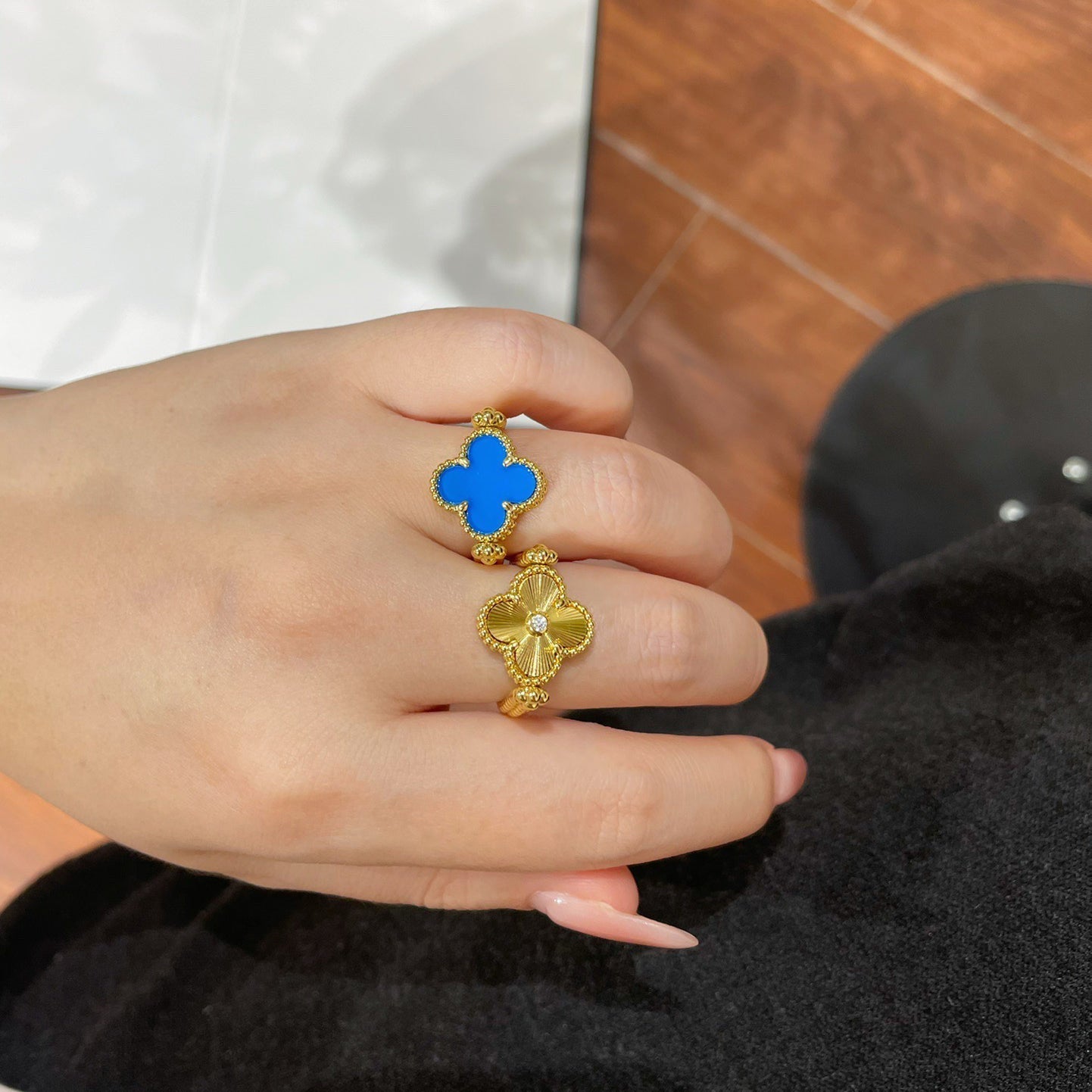 [Royal Jewellery]CLOVER RIVERSIBLE BLUE AGATE RING