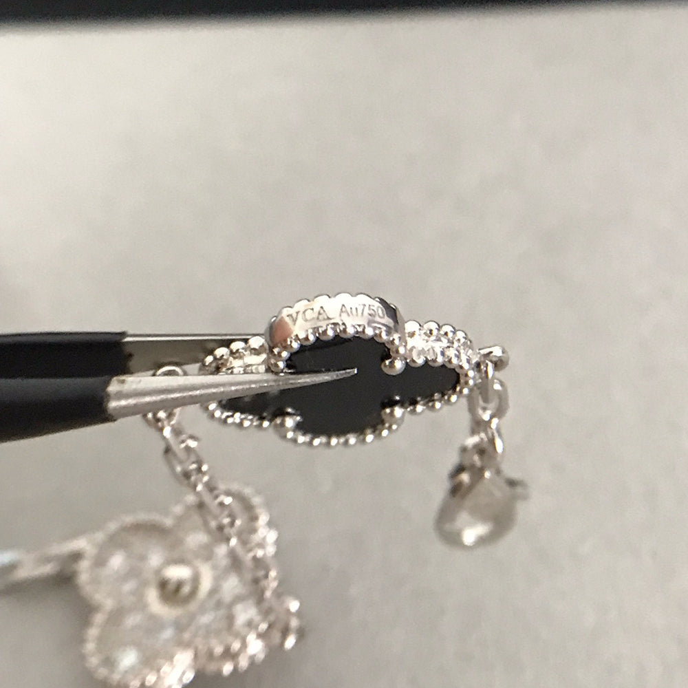 [Royal Jewellery]CLOVER 5 MOTIF ONYXS DIAMOND BRACELET SILVER