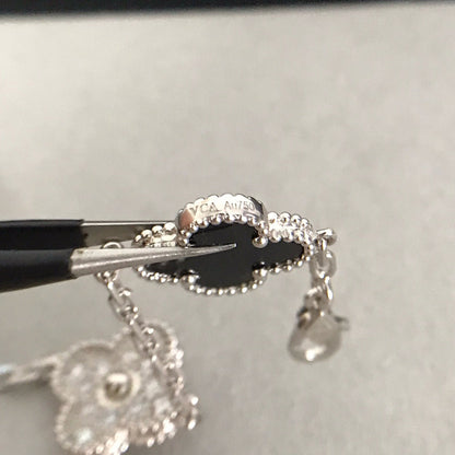 [Royal Jewellery]CLOVER 5 MOTIF ONYXS DIAMOND BRACELET SILVER