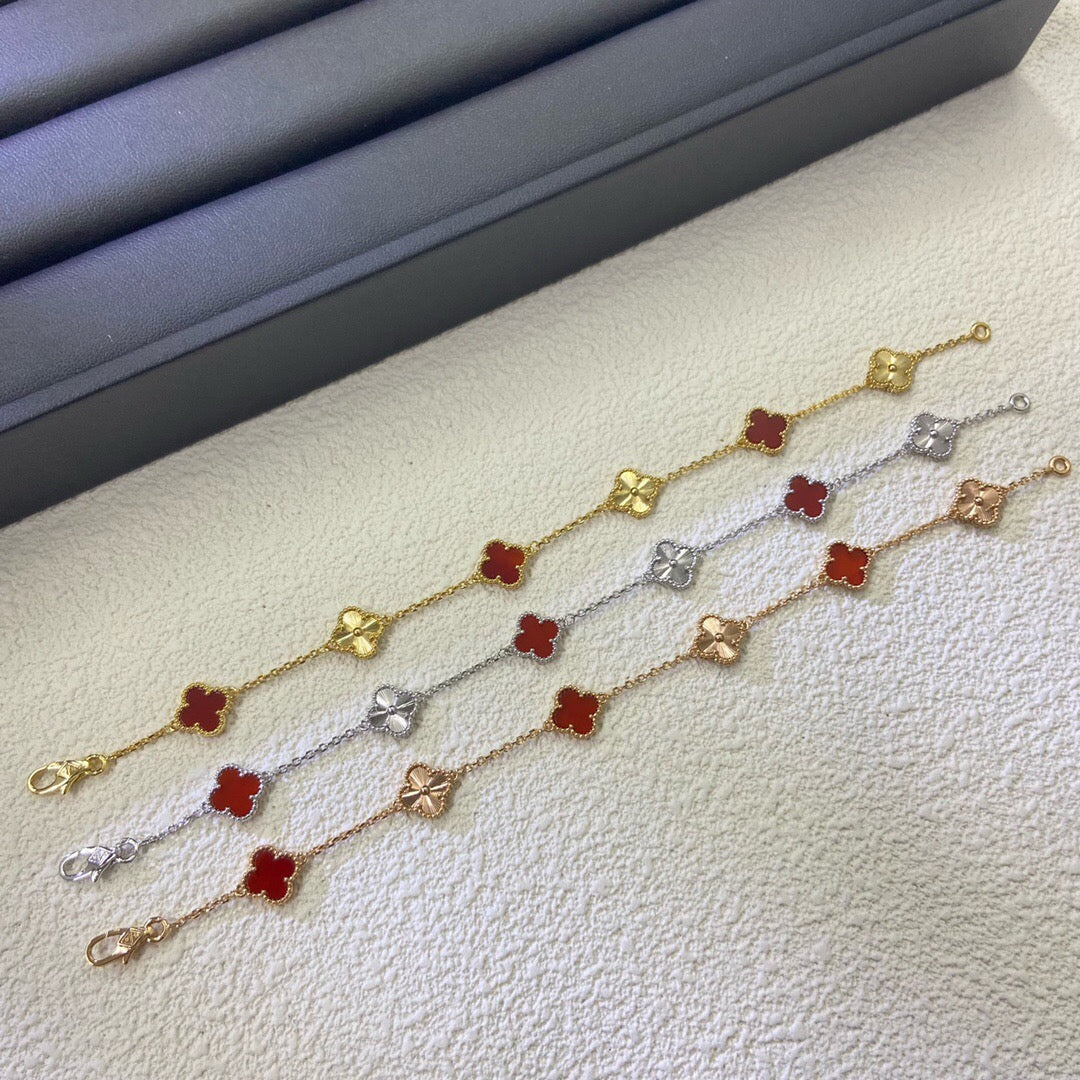 [Royal Jewellery]CLOVER 6 MOTIF RED AGATE LASER BRACELET