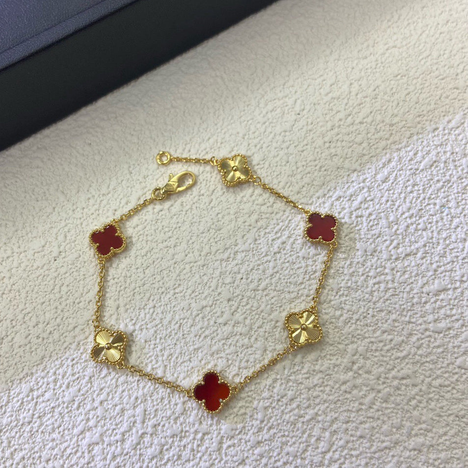 [Royal Jewellery]CLOVER 6 MOTIF RED AGATE LASER BRACELET