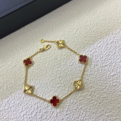 [Royal Jewellery]CLOVER 6 MOTIF RED AGATE LASER BRACELET