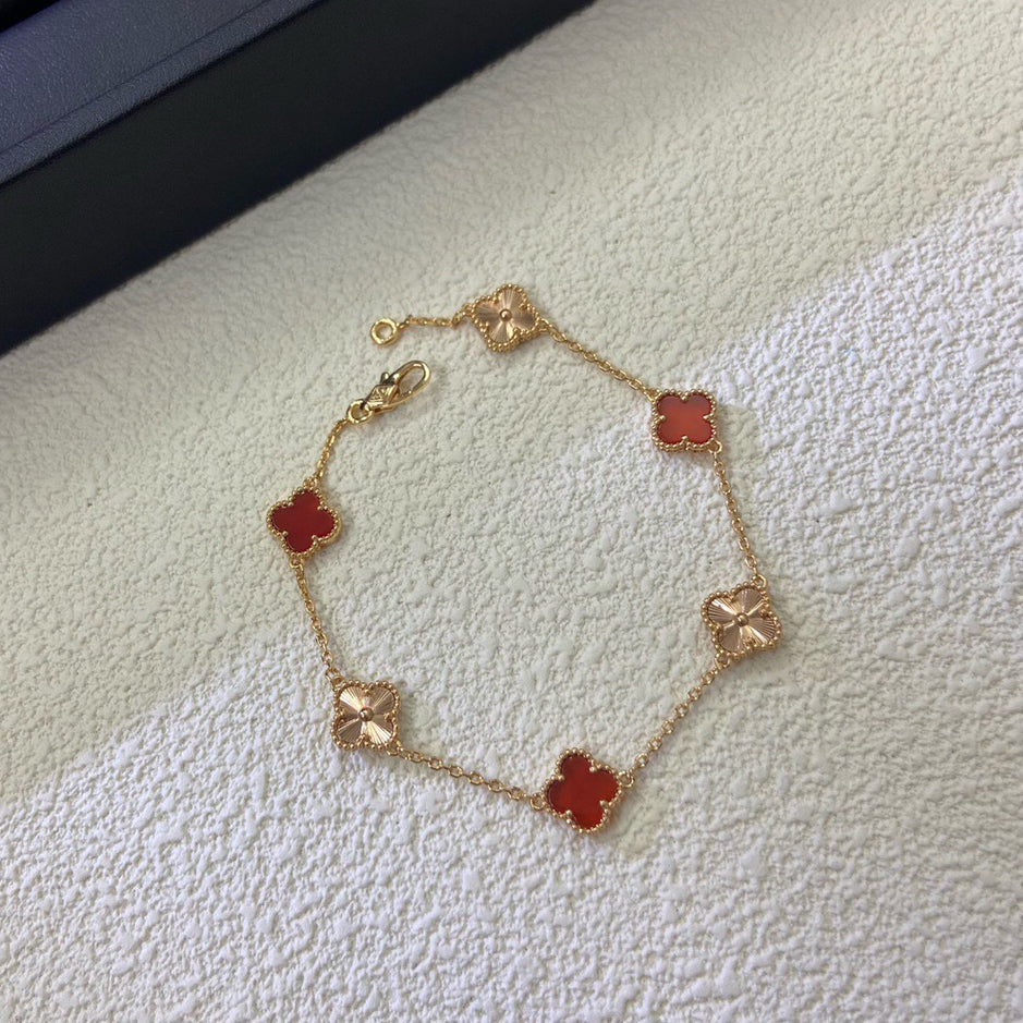 [Royal Jewellery]CLOVER 6 MOTIF RED AGATE LASER BRACELET