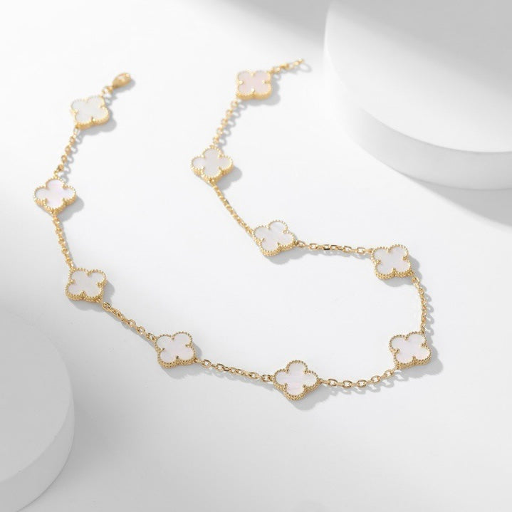 [ROYAL]CLOVERS THE 10-MOTIFS WHITE MOTHER OF PEARL NECKLACE