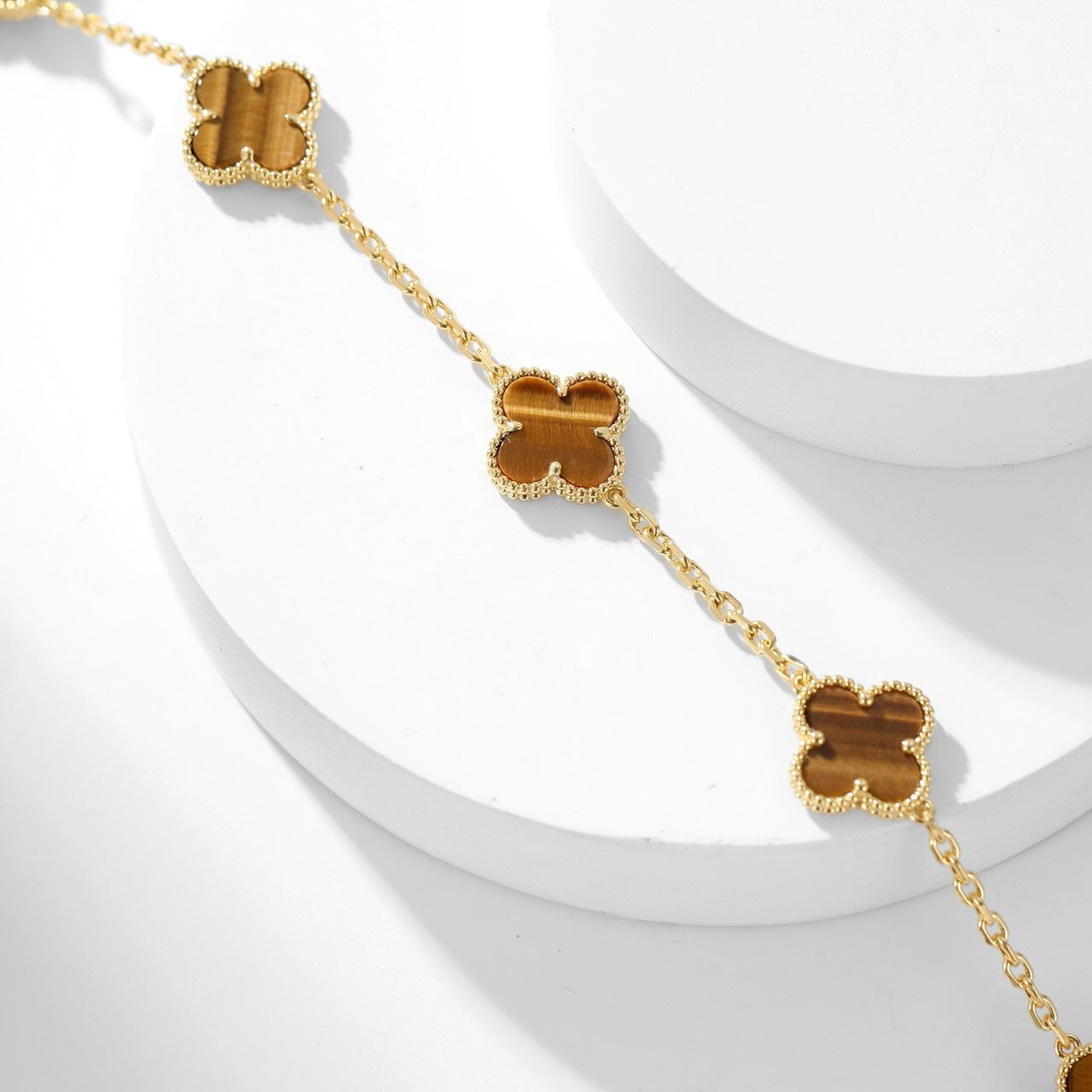 [ROYAL]CLOVERS THE 10-MOTIFS TIGER EYE NECKLACE