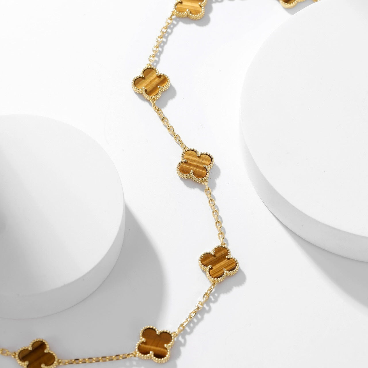 [ROYAL]CLOVERS THE 10-MOTIFS TIGER EYE NECKLACE