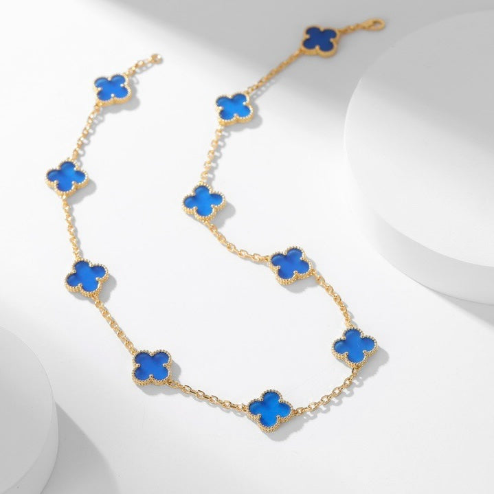 [ROYAL]CLOVERS THE 10-MOTIFS BLUE AGATE NECKLACE