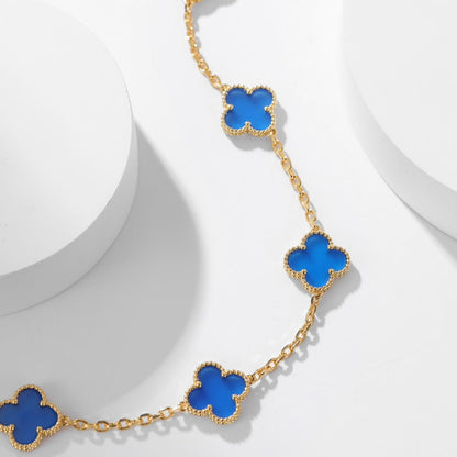 [ROYAL]CLOVERS THE 10-MOTIFS BLUE AGATE NECKLACE