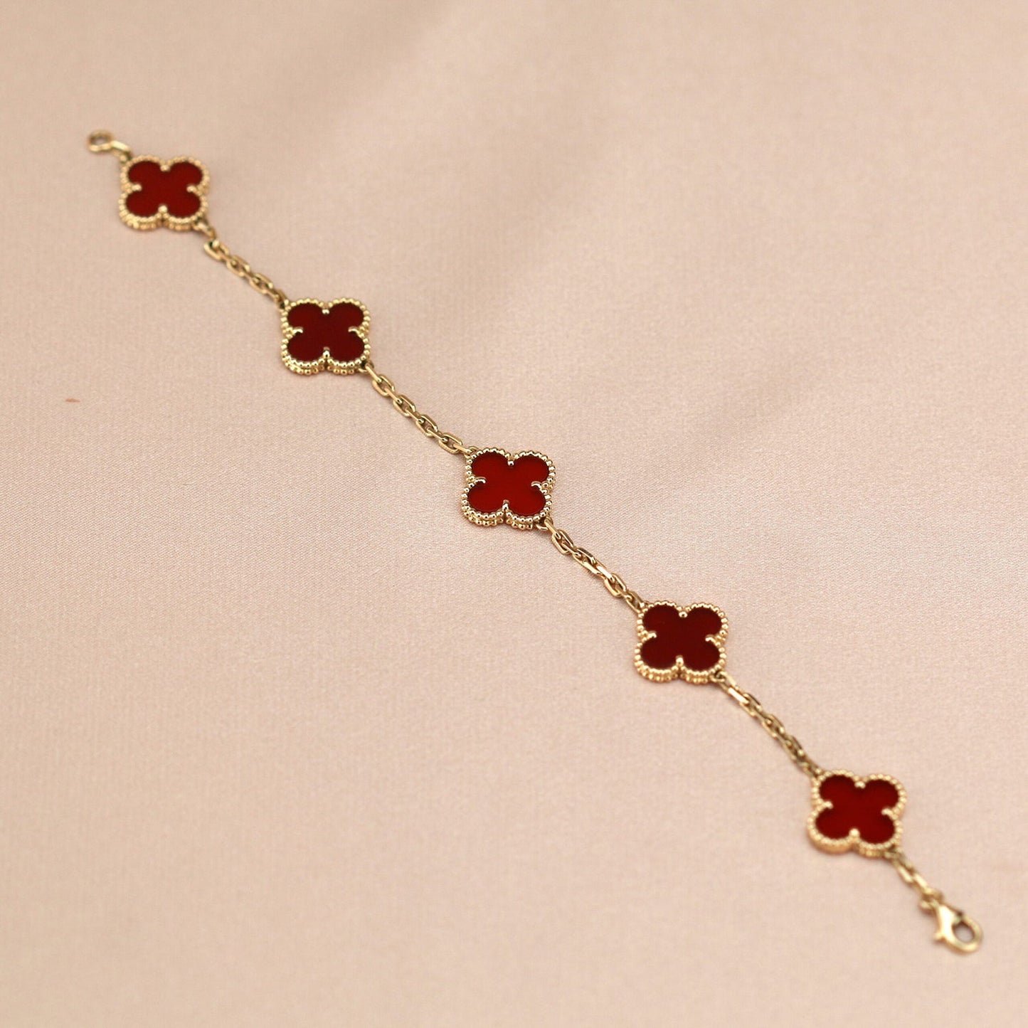 [Royal Jewellery]CLOVER 5 MOTIFS RED AGATE  BRACELET