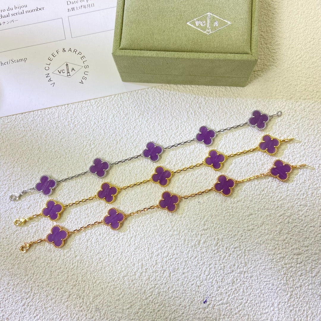 [Royal Jewellery]CLOVER  5 MOTIFS  PURPLE VIOLET BRACELET