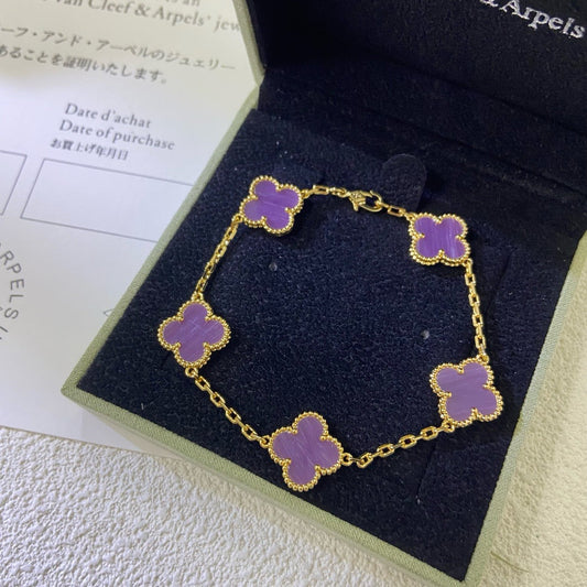 [Royal Jewellery]CLOVER  5 MOTIFS  PURPLE VIOLET BRACELET