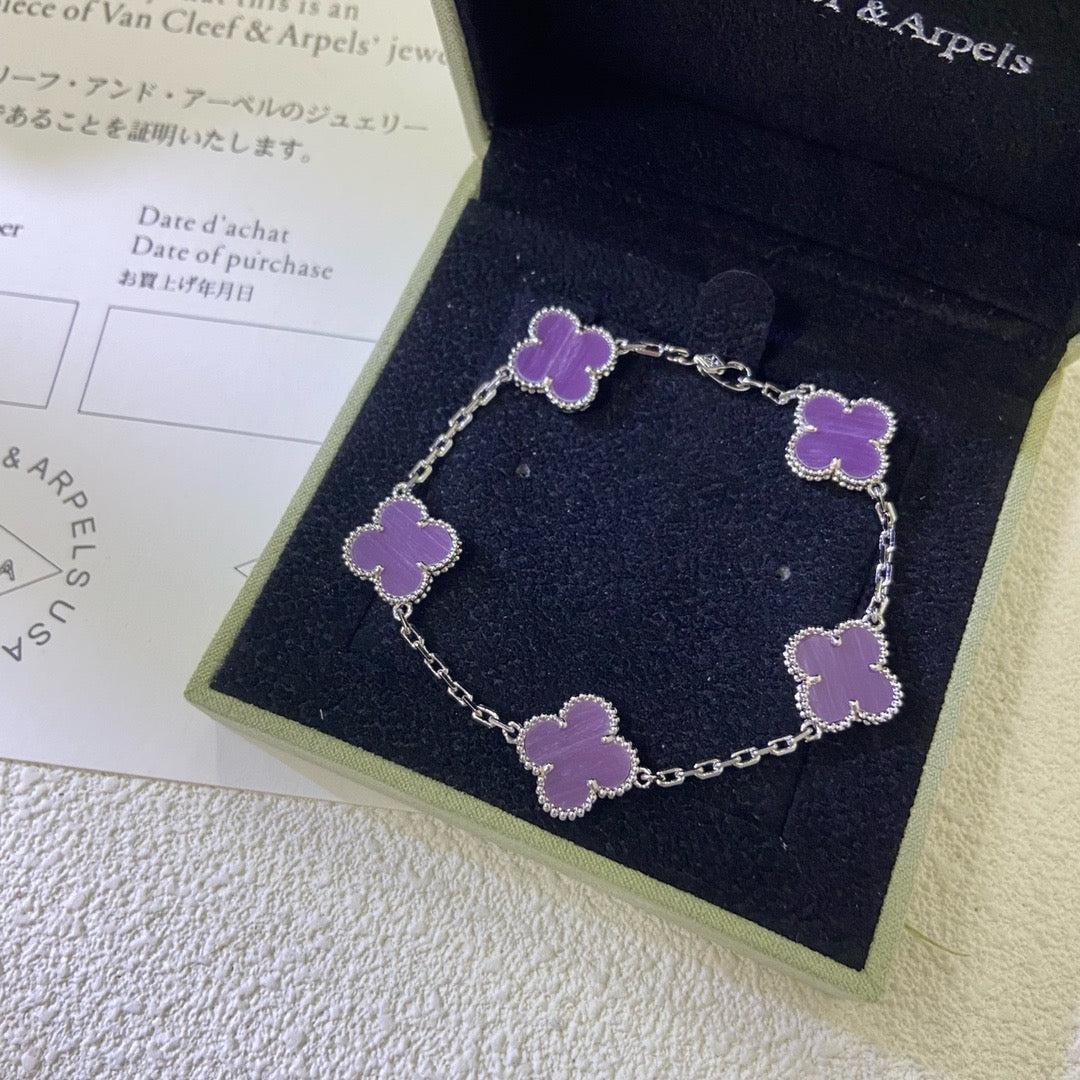 [Royal Jewellery]CLOVER  5 MOTIFS  PURPLE VIOLET BRACELET