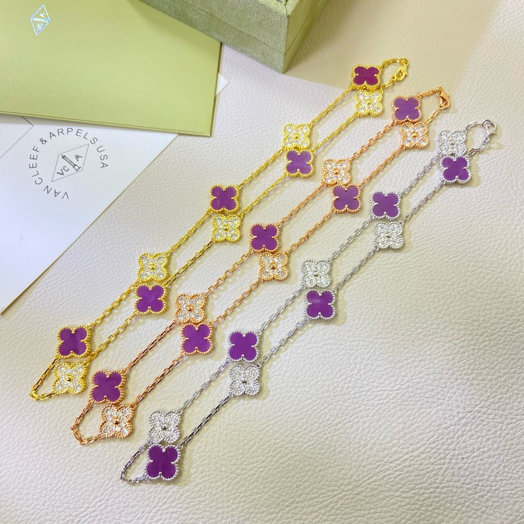 [Royal Jewellery]CLOVER 10 MOTIFS  PURPLE VIOLET DIAMOND NECKLACE