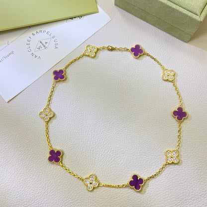 [Royal Jewellery]CLOVER 10 MOTIFS  PURPLE VIOLET DIAMOND NECKLACE