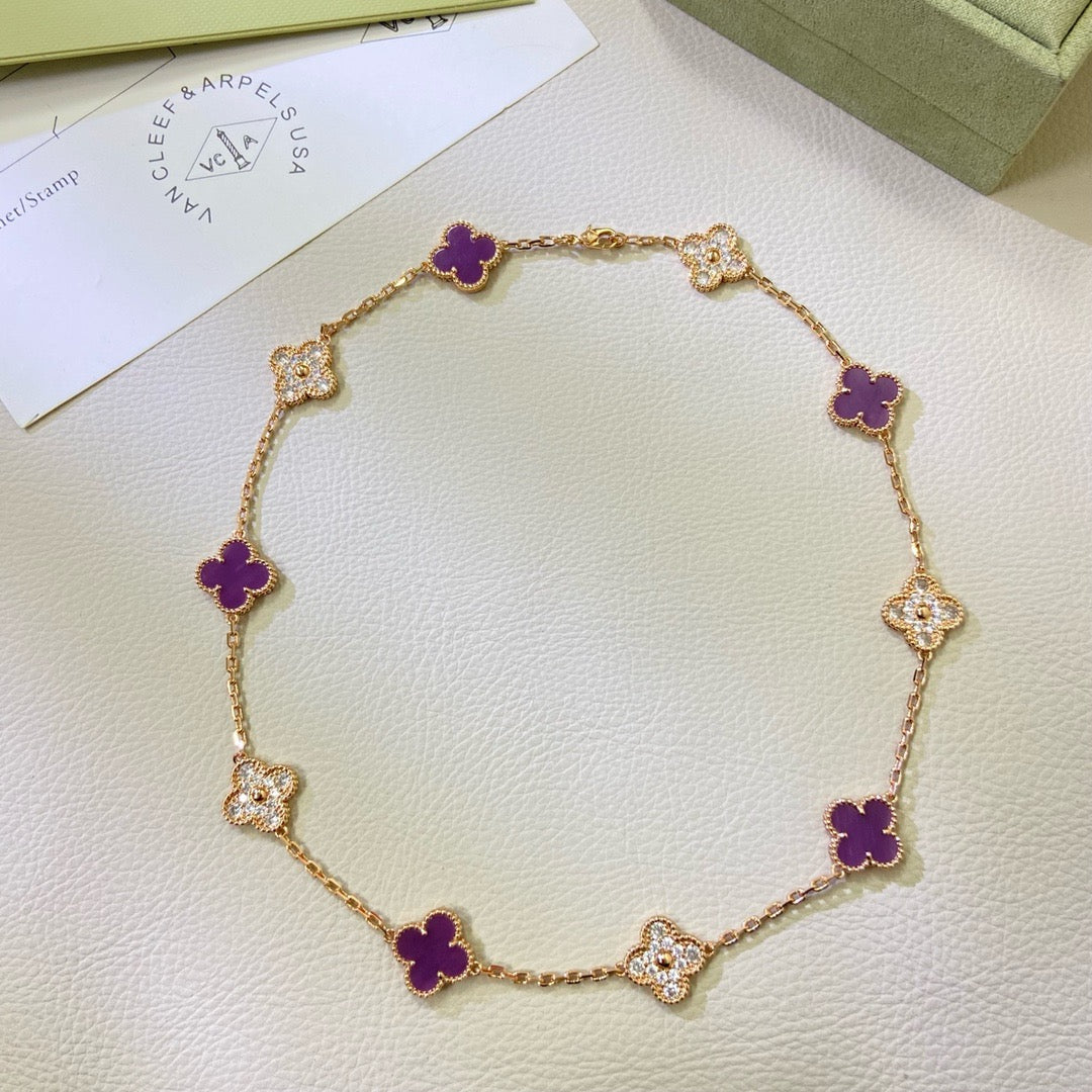 [Royal Jewellery]CLOVER 10 MOTIFS  PURPLE VIOLET DIAMOND NECKLACE
