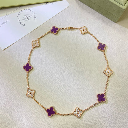 [Royal Jewellery]CLOVER 10 MOTIFS  PURPLE VIOLET DIAMOND NECKLACE