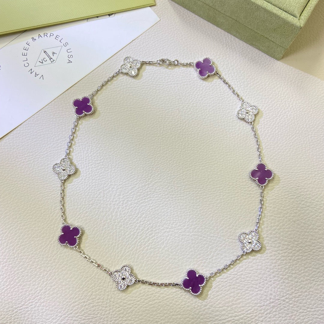 [Royal Jewellery]CLOVER 10 MOTIFS  PURPLE VIOLET DIAMOND NECKLACE