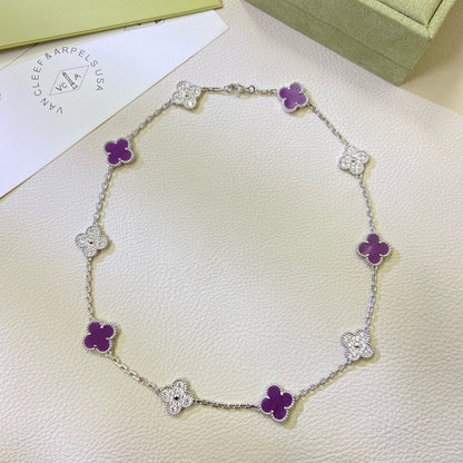[Royal Jewellery]CLOVER 10 MOTIFS  PURPLE VIOLET DIAMOND NECKLACE