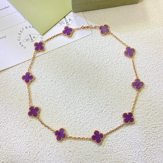 [Royal Jewellery]CLOVER 10 MOTIFS  PURPLE VIOLET  NECKLACE