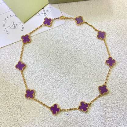 [Royal Jewellery]CLOVER 10 MOTIFS  PURPLE VIOLET  NECKLACE