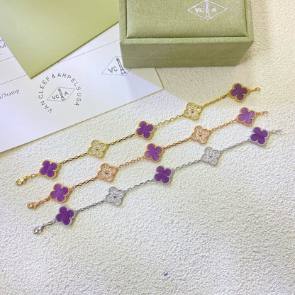 [Royal Jewellery]CLOVER  5 MOTIFS  PURPLE VIOLET DIAMOND BRACELET