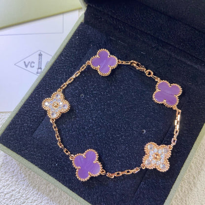 [Royal Jewellery]CLOVER  5 MOTIFS  PURPLE VIOLET DIAMOND BRACELET