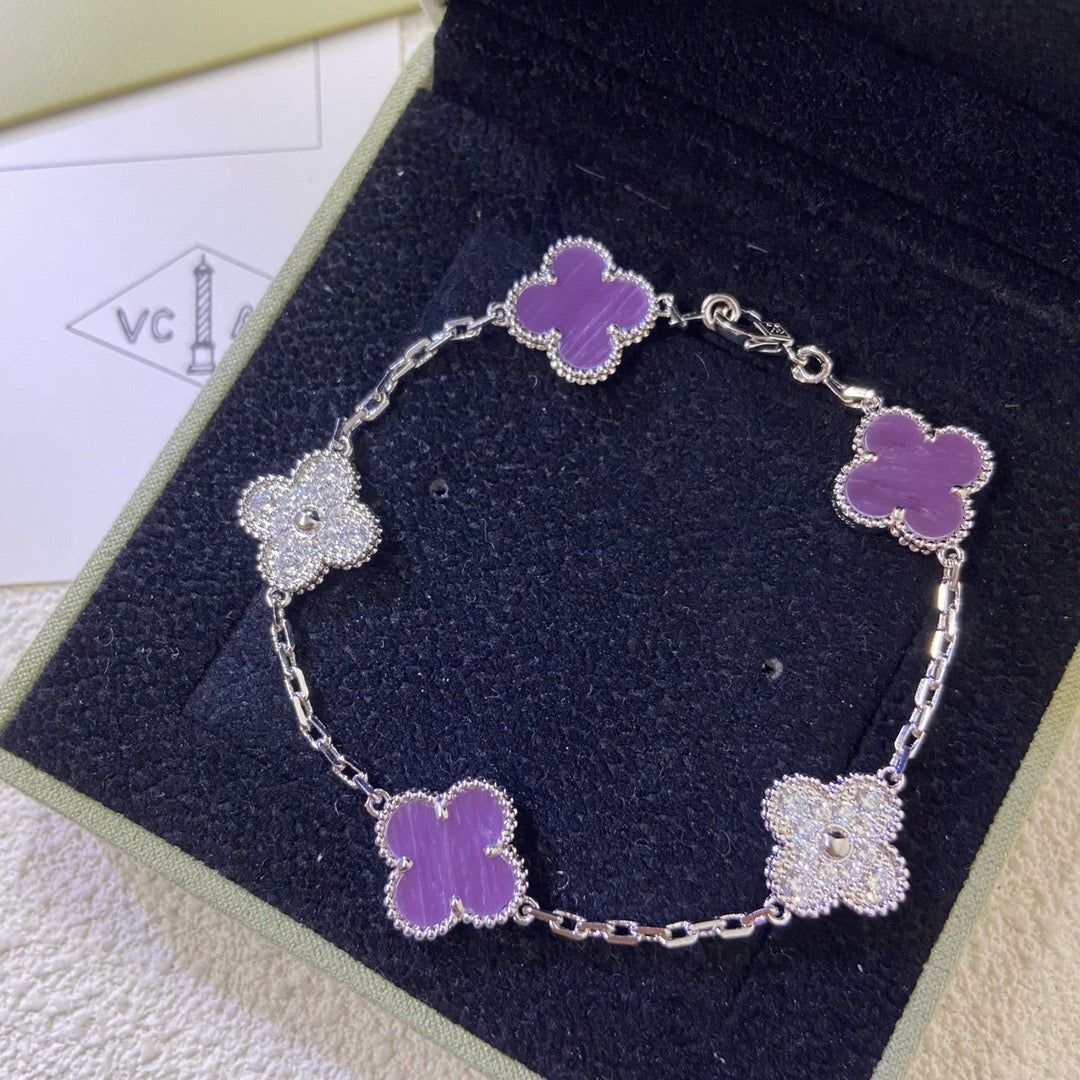 [Royal Jewellery]CLOVER  5 MOTIFS  PURPLE VIOLET DIAMOND BRACELET