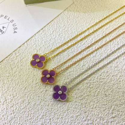 [Royal Jewellery]CLOVER 15MM DIAMOND  PURPLE VIOLET NECKLACE