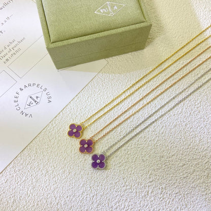 [Royal Jewellery]CLOVER 15MM DIAMOND  PURPLE VIOLET NECKLACE