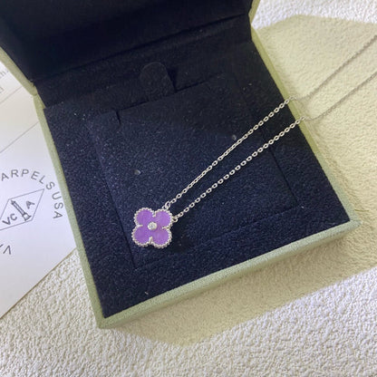 [Royal Jewellery]CLOVER 15MM DIAMOND  PURPLE VIOLET NECKLACE