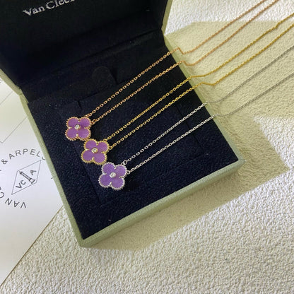[Royal Jewellery]CLOVER 15MM DIAMOND  PURPLE VIOLET NECKLACE