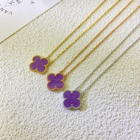 [Royal Jewellery]CLOVER 15MM  PURPLE VIOLET NECKLACE